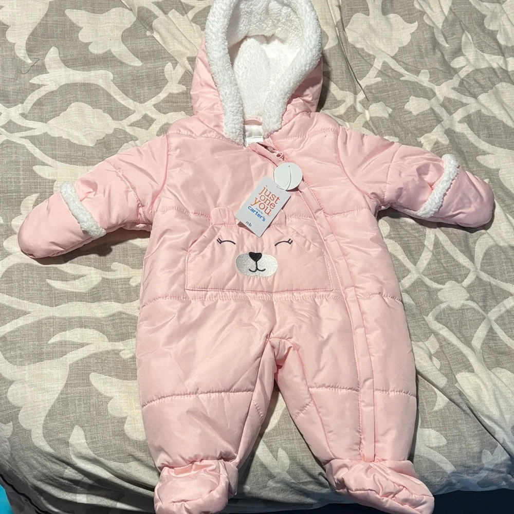 Carter's Pink Hooded Baby Snowsuit - Picture 2 of 5
